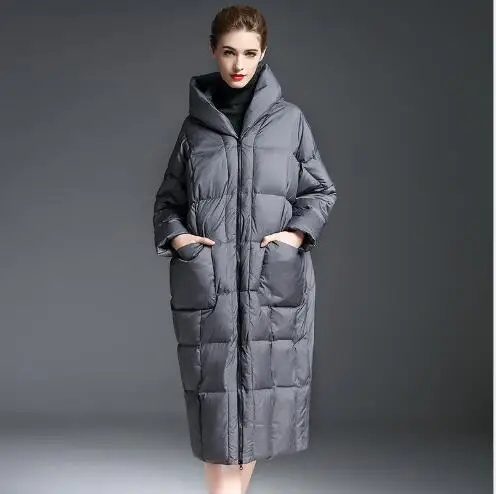 Зимнее женское пальто на утином пуху, Повседневная Длинная утепленная парка с капюшоном, Брендовая женская модная верхняя одежда на молнии, куртка FR3015