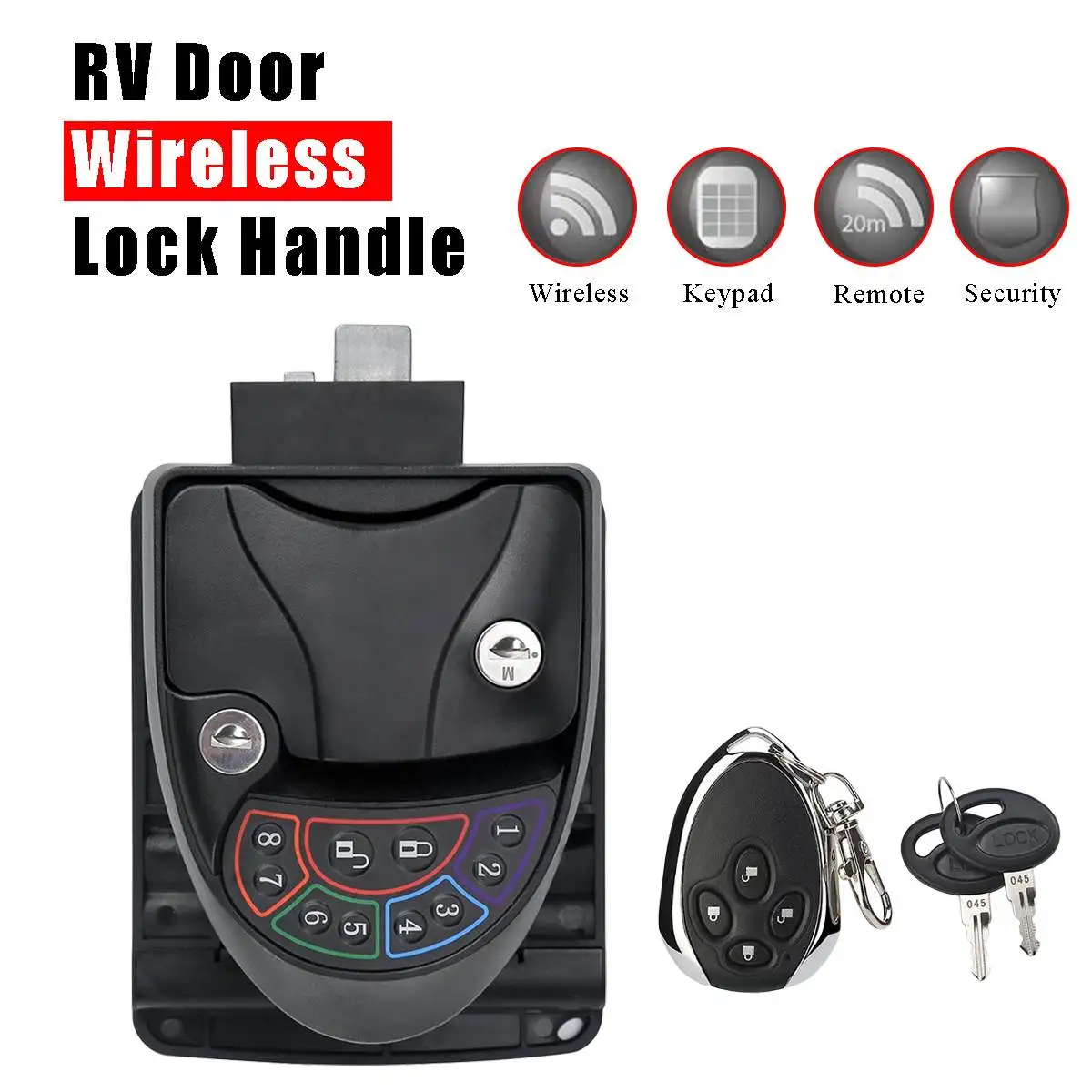 

Car RC Door Lock Car RV Keyless Keys Entry Door Lock Handle Knob Deadbolt RV Trailer Remote Control 3 Unlocking Methods Zinc
