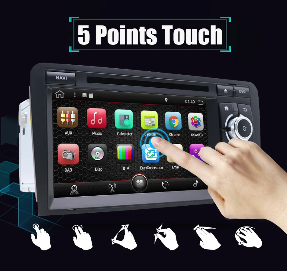 Cheap Eunavi Android 9.0 CAR DVD GPS 2G+32G 2 DIN For Audi A3 8P 2003-2012 S3 2006-2012 RS3 Sportback 2011 multimedia player 8 Cores 5