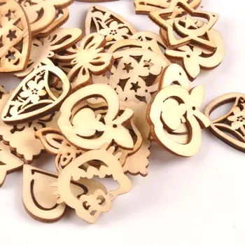 

20-35mm 25pcs Random Mixed Moon/Star/heart Pattern Wood Slices DIY Crafts Home Decoration Scrapbooking Wooden Ornaments m0691
