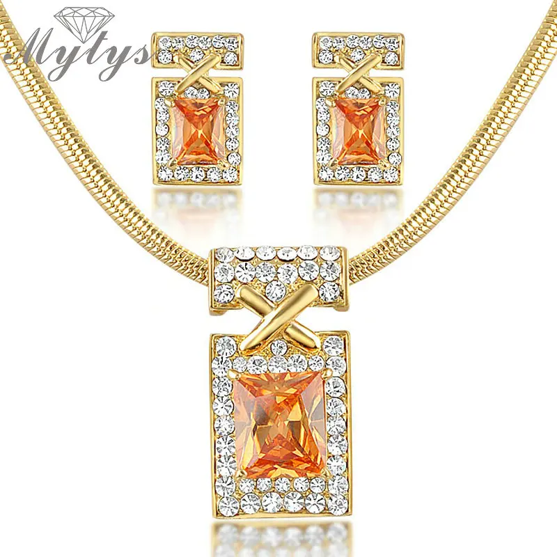 

Mytys Crystal Necklace Earring sets GP Jewelry Sets For Wedding Bridal N36