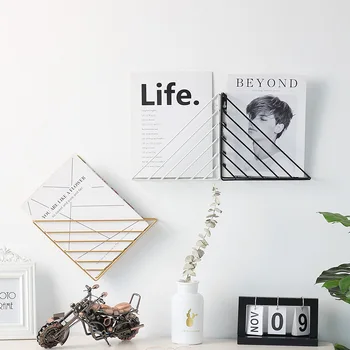 

Wall Storage Rack Nordic Iron Wall-mounted Book Storage Shelf Hanging Magazine Storage Holders Nordic Desktop Home Decor