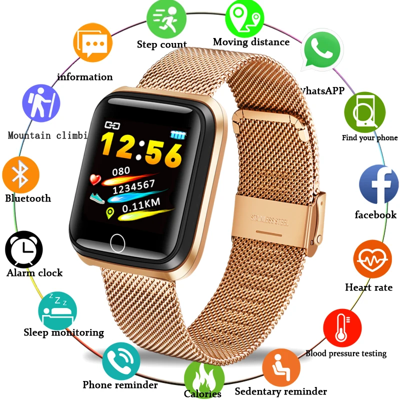 

LIGE Smart Sport Bracelet Men Milan Stainless Steel Strap Pedometer Heart Rate Monitor Waterproof Smart Watch For Android ios