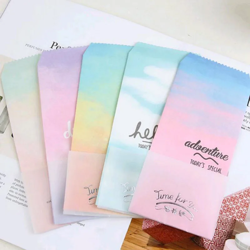 

5Pcs/Pack Kawaii Aqua Gradient Envelope Envelope Letter Paper Message Card Letter Stationary Storage Paper Student Gift