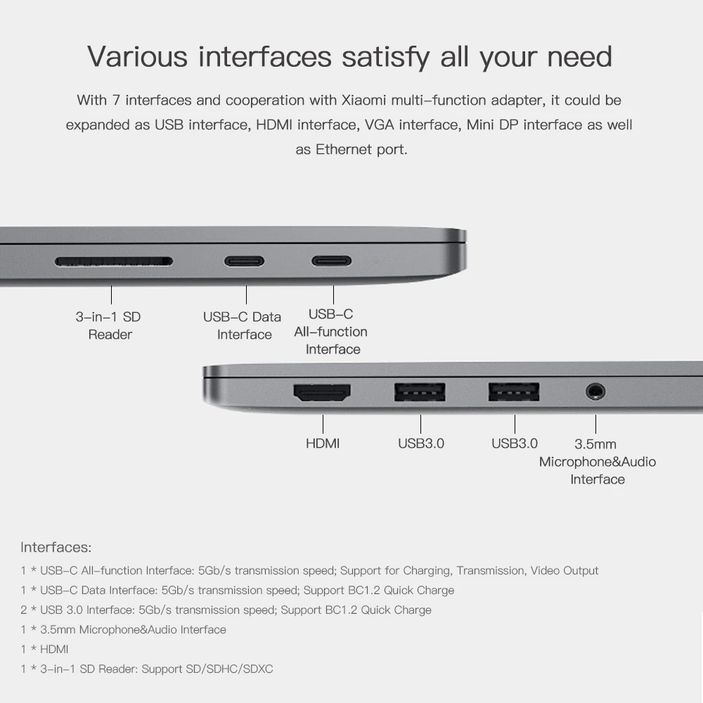 Original Xiaomi Notebook Pro 15.6'' Intel Core i5 8GB i7 16GB Laptop MX250 2GB GDDR5 Fingerprint Recognition 256G/512G Computer