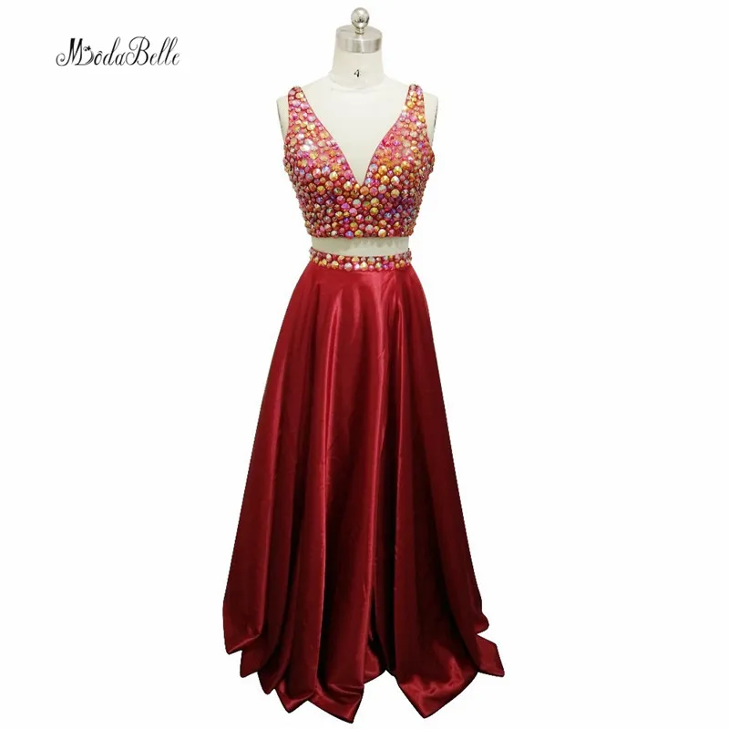 red rhinestone prom dress