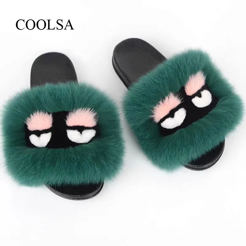 COOLSA/женские домашние тапочки из ПВХ на плоской подошве с изображением монстра; женские модные Нескользящие тапочки с лисьим мехом; женские пляжные вьетнамки; женские шлепанцы; Лидер продаж - Цвет: As Photo Shows