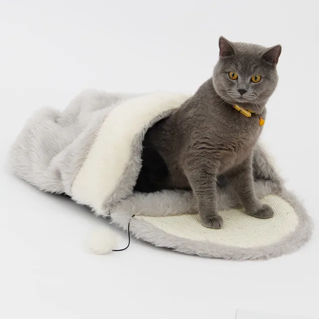 Cat Bed Pet House With Ball Toy Scratching Post Hairy&Sisal Hemp&Plastic Non-woven Soft Non-slip Pet Sleeping Bag  Cat Supplies
