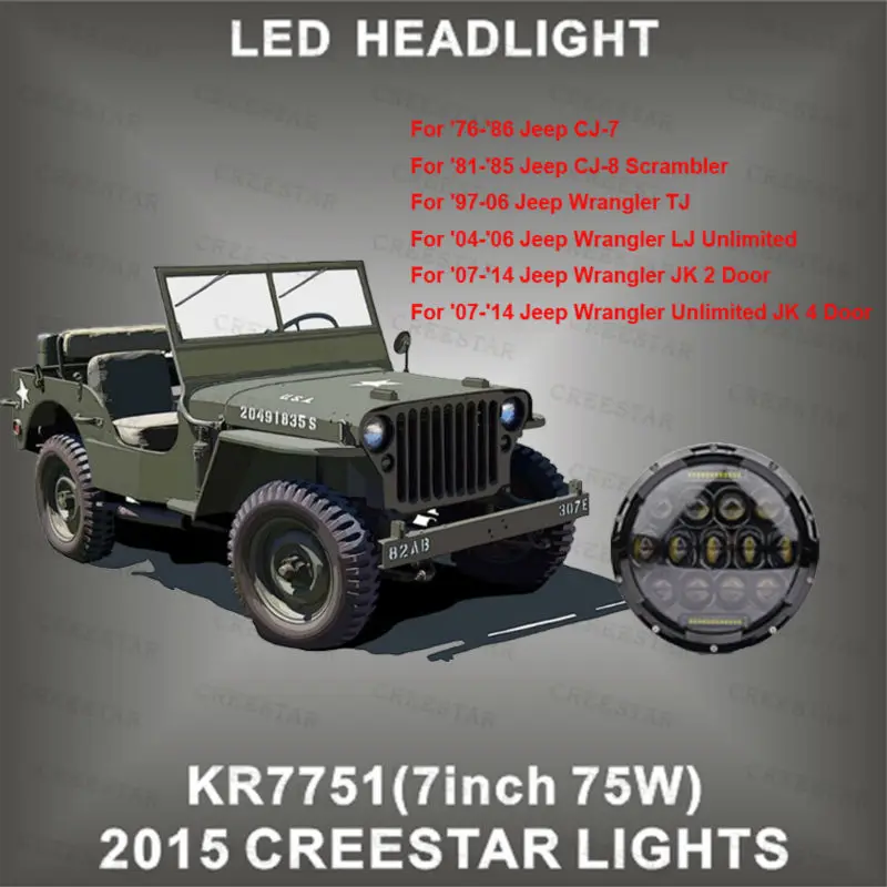 

2x 7inch 75W 7" LED Headlight H4 H13 DRL HIGH LOW BEAM For JK Wrangler