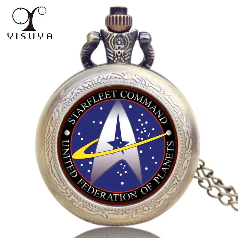 

Star Trek Quartz Small Size Pocket Watch with Necklace Steampunk Men Women Unique Fob Watch Gift United Federation of Planets