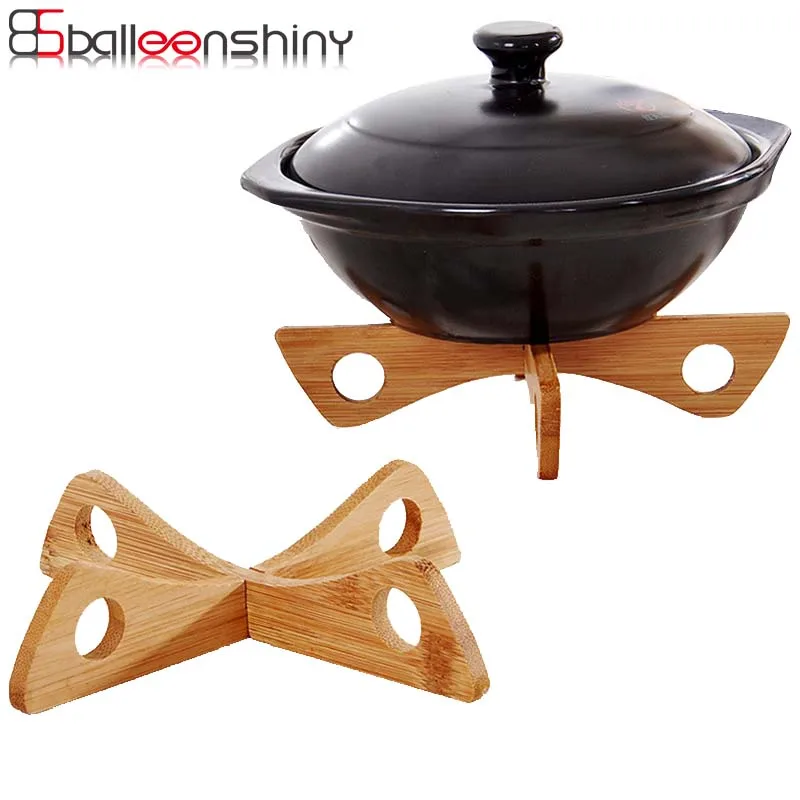 

BallenShiny Placemats Steam Tray Rack Detachable Wood Table Mat Kitchen Pot Heat Insulated Cooling Dish Potholders Gadget Holder