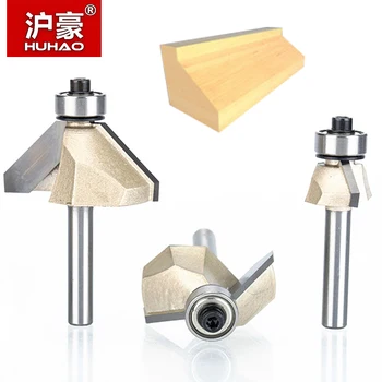 

HUHAO 1pcs 1/4" Shank Chamfer Cutter Router Bits for wood Horse Nose Bit 45 Deg CNC Woodworking Tools two Flute endmill