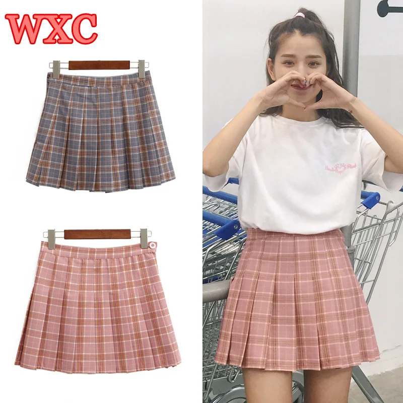 

Harajuku Women Skirt 2017 Kawaii Lolita Korean Style Summer New Plaid Pleated Skirt Rock High Waist Preppy Style Girls Skirt WXC