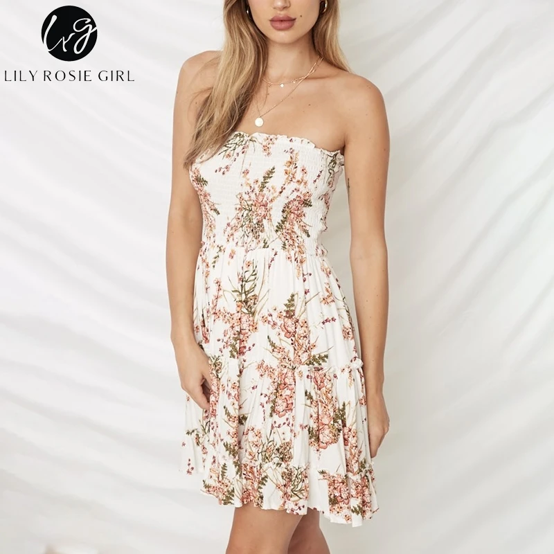 Lily Rosie/пляжное платье без бретелек в стиле бохо для девочек короткое с оборками и