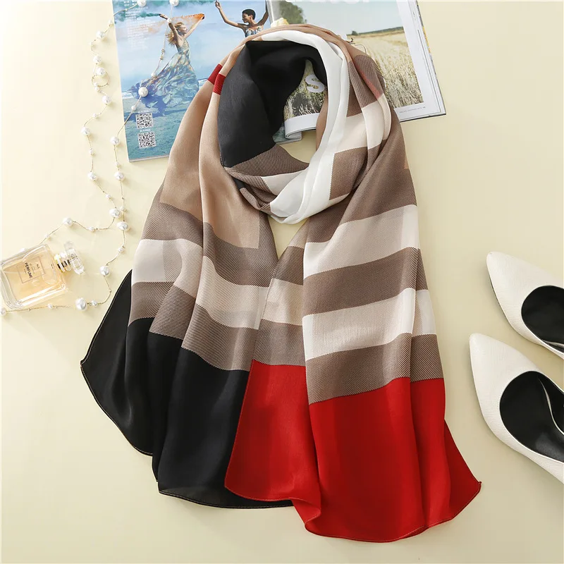 

New Silk Scarves In Summer And Autumn, Plaid Scarf, English Beach Towel,REAL Silk Air Conditioner, Sun Cape Shawl, Scarf