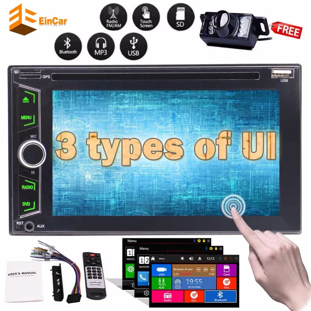 

car audio touchscreen 2 Din double din Car Radio Stereo GPS Navigation Head Unit Tape Recorder Player Receivers+rearviwe camera