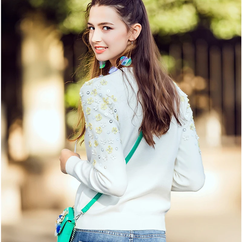 Autumn & Winter Fashion Thick Warm Pullover Sweater Computer Knitted Sequined Beading Women sueter mujer Celebrity C-013