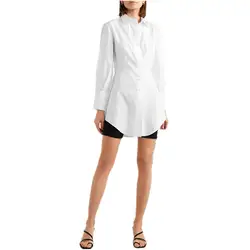 Великобритания новые Лето 2019 г. для женщин шифон простой белый с длинным рукавом разделение Повседневная блузка рубашка сорочка femme Blusas camisa