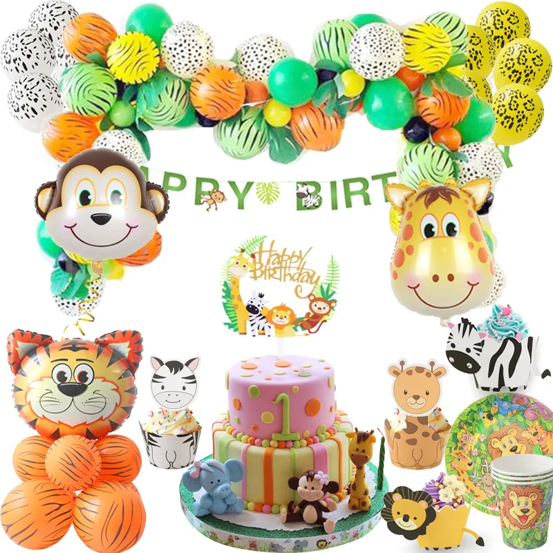 Paper Disposable Tableware Jungle Party Birthday Party Decor Kids Jungle Safari Party Animals theme Baby Shower Supplies Favors