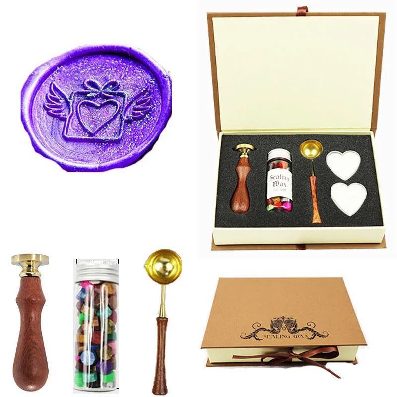 1 gift box Винтажный конверт любовь бусины со стразами бантом изображение на заказ свадебные приглашения воск уплотнение штамп палочки ложка Подарочная коробка набор - Цвет: 1 gift box
