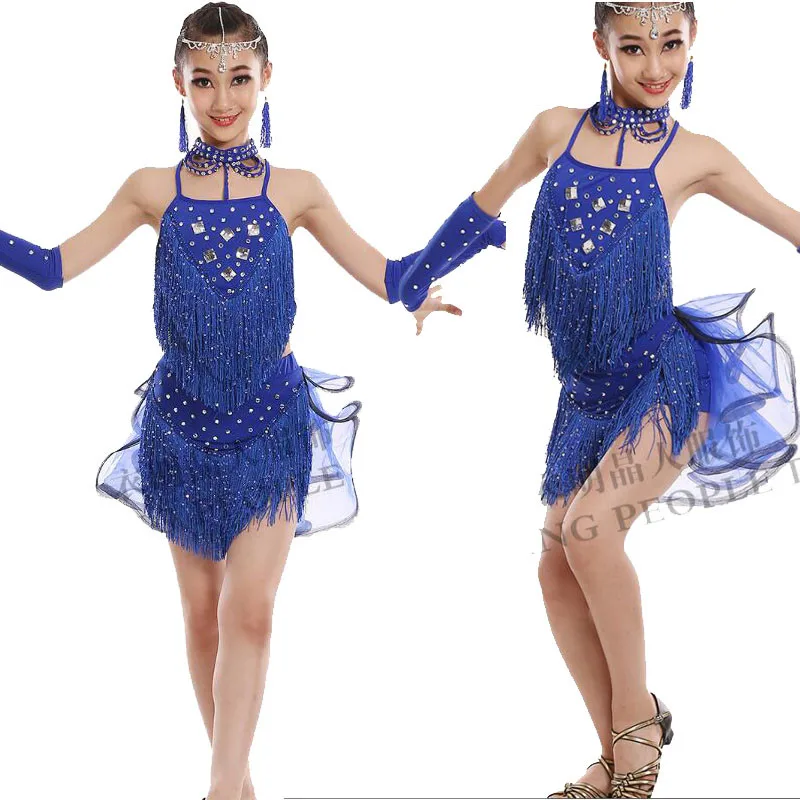 Расшитое блестками детское платье для латинских танцев сальсы для девочек, профессиональное платье для выступлений румба чача