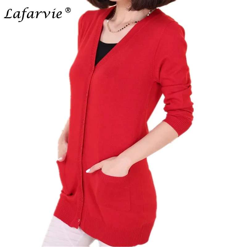 Lafarvie 2017 Spring Autumn Cashmere Knitted Sweater Women Medium long Female Cardigan Wool Loose Long sleeve Plus Size Pull