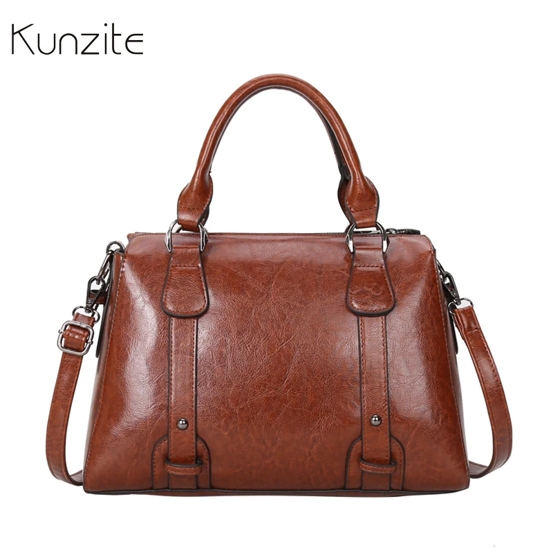 

Kunzite Vintage Oil Wax Leather Ladies HandBags Women Messenger Bags Totes Designer Crossbody Shoulder Bag Boston Hand Bags Sac