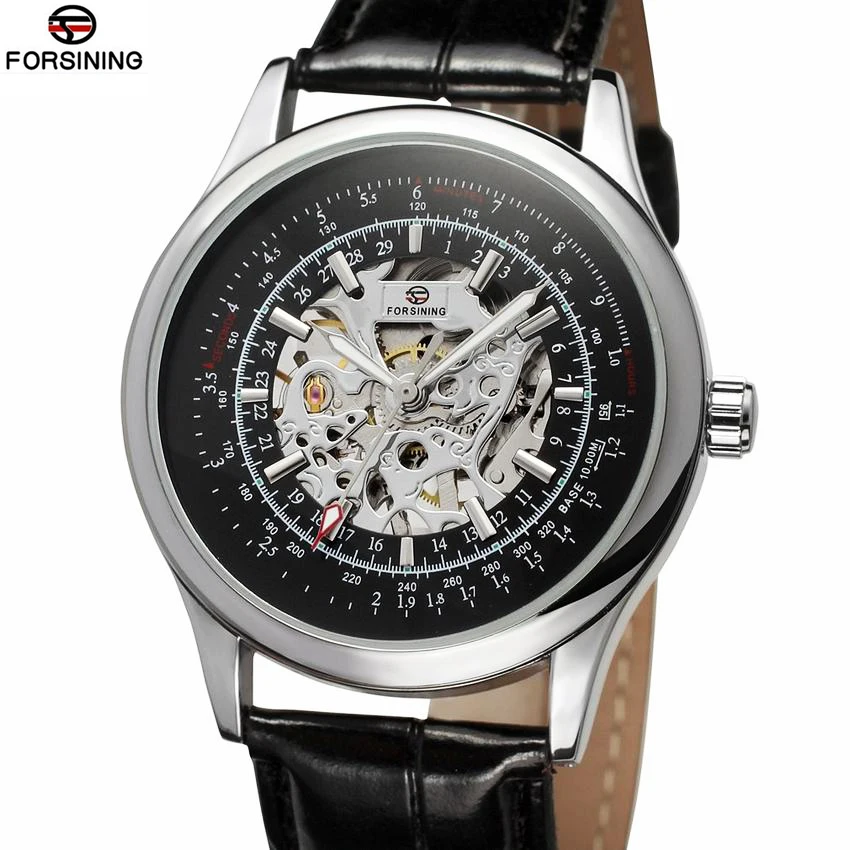 

New 2018 Montre Homme FORSINING Mechanical Hand Wind Watch Men Skeleton Watches Black Leather Strap Hollow Out Male Wristwatch