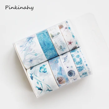 

8 pcs/pack Fantasy Ocean Blue Whale Bullet Journal Washi Tape Set Adhesive Tape DIY Scrapbooking Sticker Label Masking Tape