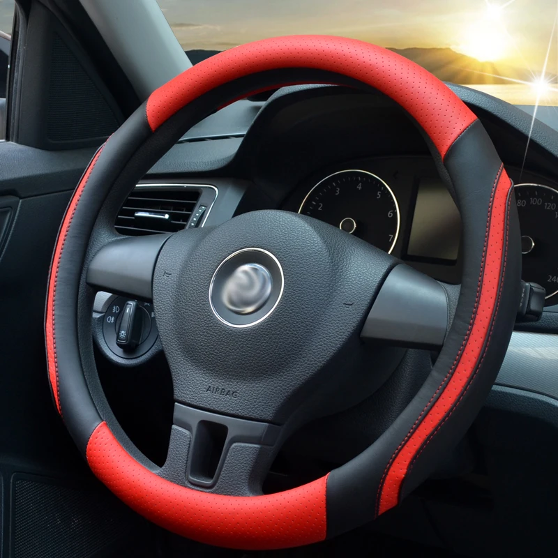 

Car Steering Wheel Cover - Genuine Leather Heavy Duty Thick Elegant Anti-Slip15 Inch