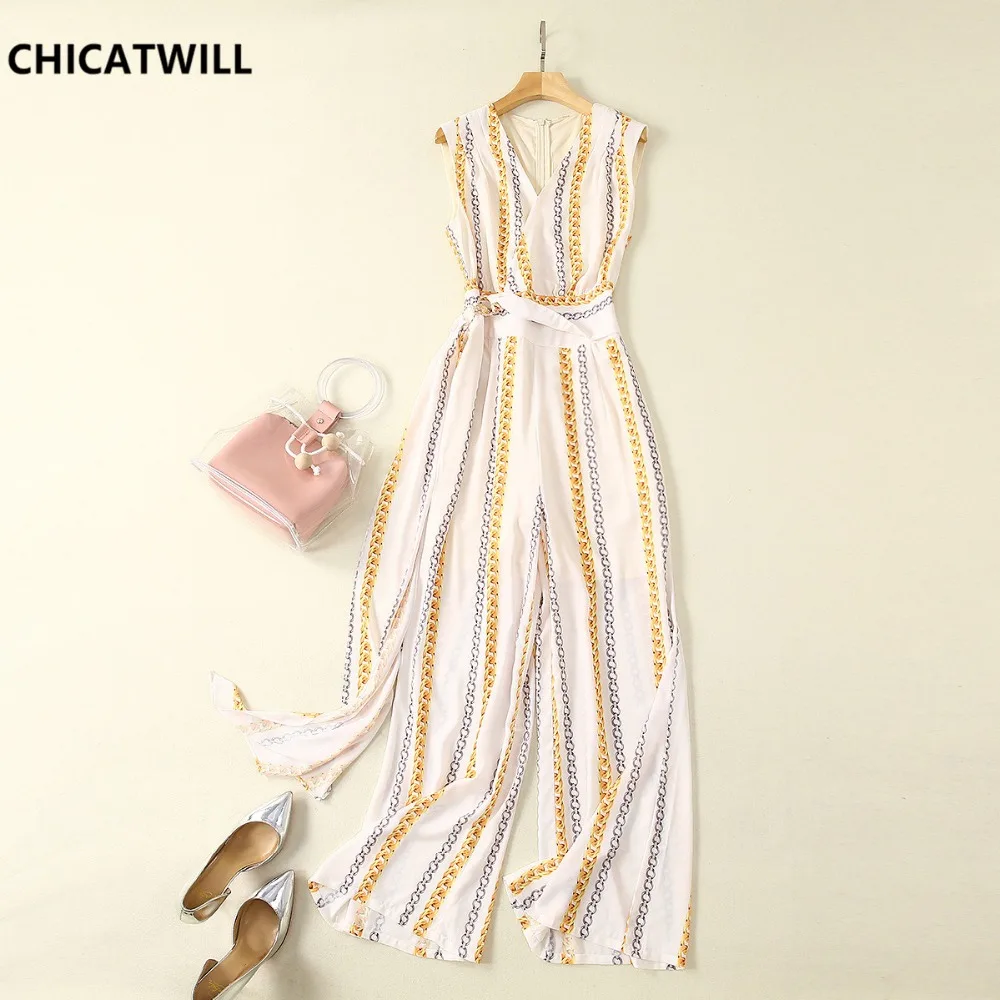 CHICATWILL Лето 2019 г. знаменитости цепь Runway печати комбинезон для женщин пикантные офисные женские туфли детские длинные комбинезоны ремень
