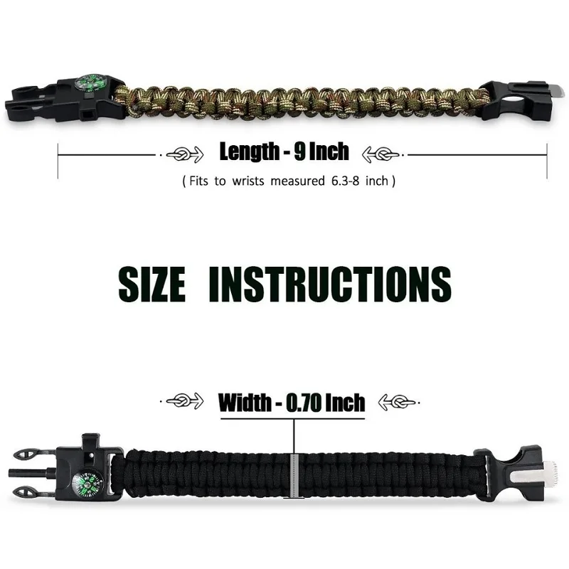 4 في 1 مضفر سوار Paracord متعددة وظيفة بقاء حبل سوار في الهواء الطلق التخييم الإنقاذ الطوارئ أساور للرجال النساء