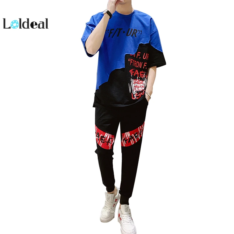 

LOLDEAL Summer New Five-point Sleeve T-shirt Male Trend Loose Casual Men's Cotton Round Neck T-shirt Suit