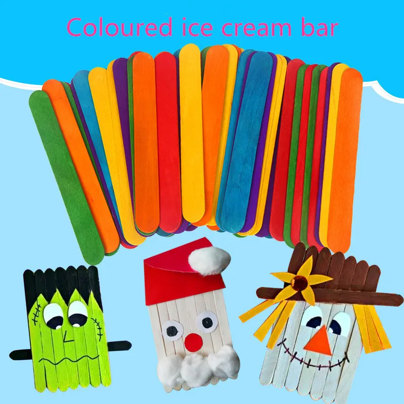 

50pcs/lot Wooden Kids Hand Crafts Art Ice Cream Cake Sticks DIY Puzzle Making Funny Children Toy Gifts
