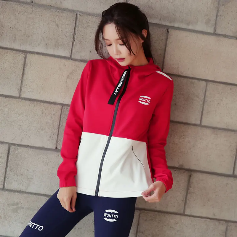 

Fitness sports running coat yoga suit for women autumn and winter women's casual quick dry letter ribbon hooded coat