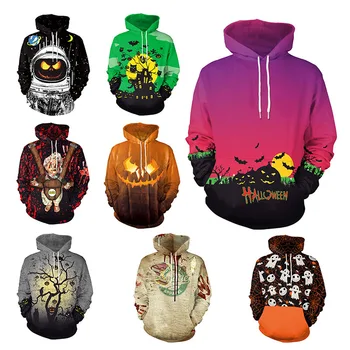 

Halloween Night Party Evening Stage Costumes 3D Printed Hoodies Sweaters Pockets Hooded Sweatshirts Halloween Decoration