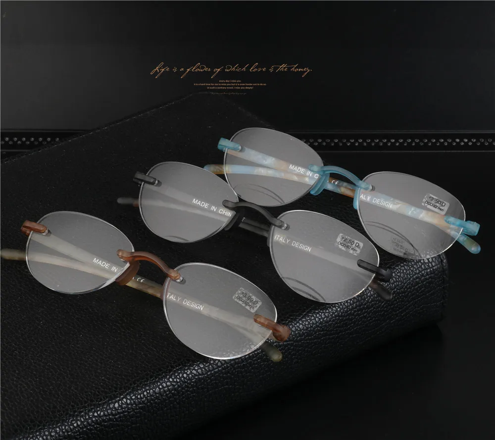 

Retro Cat Eye Style Women TR90 Clear Lenses Fashion Eyeglasses Rimless Floral Legs Qualities Reading Glasses Resin Presbyopia
