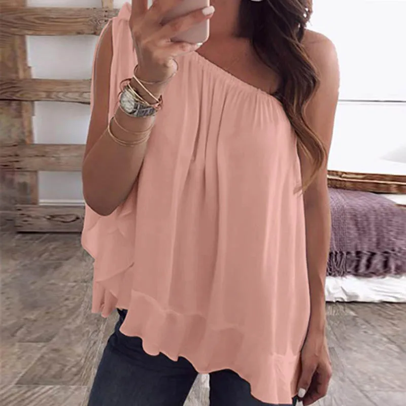 Fanbety Women Sexy One Hand Sleeve Chiffon Blouses 2019 Summer Elegant Skew Collar Bow Tie blusa Lady Off Shoulder beach tops Fanbety Women Sexy One Hand Sleeve Chiffon Blouses 2019 Summer Elegant Skew Collar Bow Tie blusa Lady Off Shoulder beach tops
