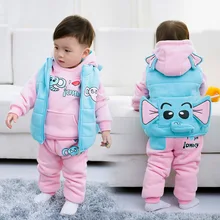New children’s Winter suits boys girls sets velvet thickening cartoon elephant hoodies baby set three piece set