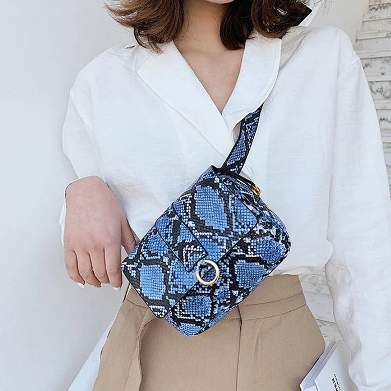 

Women Fanny Pack Female Fashion Belt Bag Snake Waist Packs PU Leather Chest Bags Shoulder Messenger Bag Bum Banana Hip Package