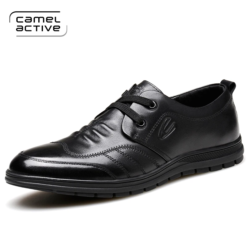 

Camel Active Black Genuine Leather Loafers Men's Moccasins Casual Shoes Male Flats Business Dress shoes Braiding Buckle