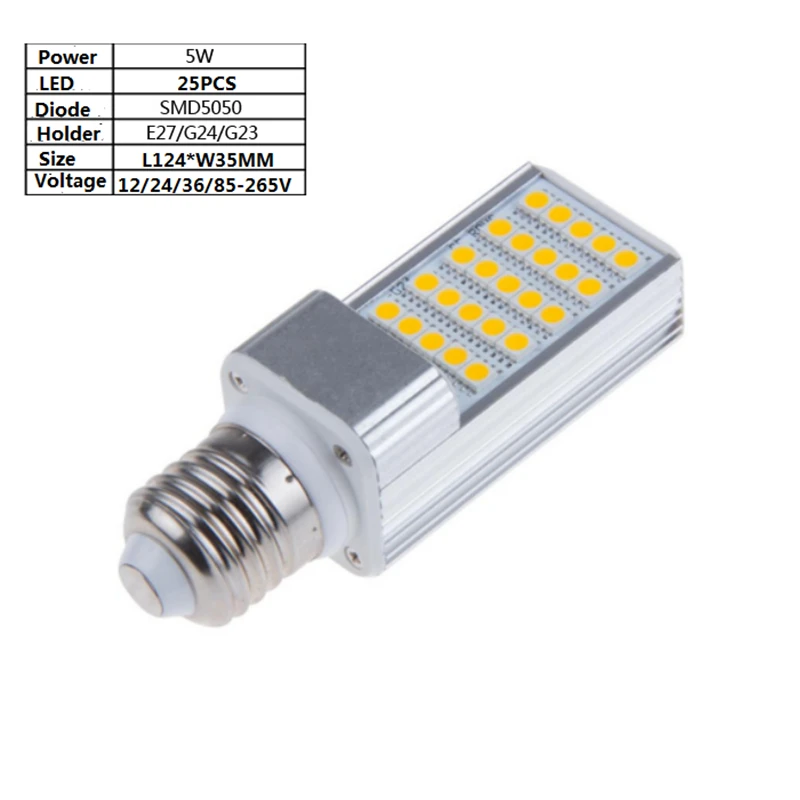 5W 25PCS 5050 LED E27/G24 12 V/24 V/36 V 85 265Vac led лампа кукурузы 124mm горизонтальная для стола