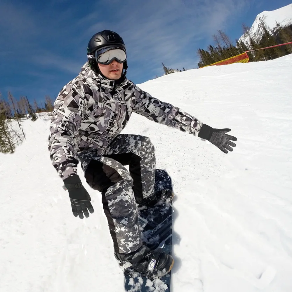 MOREOK Ski Gloves 3M Warm Full Finger Touch Screen Winter Cycling Gloves With Reflect Strip Biking Motorcycle Driving Glove Men