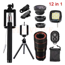 12in1 8x зум телеобъектив 3 в 1 рыбий глаз линзы Широкий формат макро Lentes для Iphone 4 5 5S 6 6s 7 8 плюс смартфон