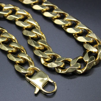 

Fashion Men's Gold Color Heavy Stainless Steel Cuban Chain Necklace High Quality 17mm18"-40"