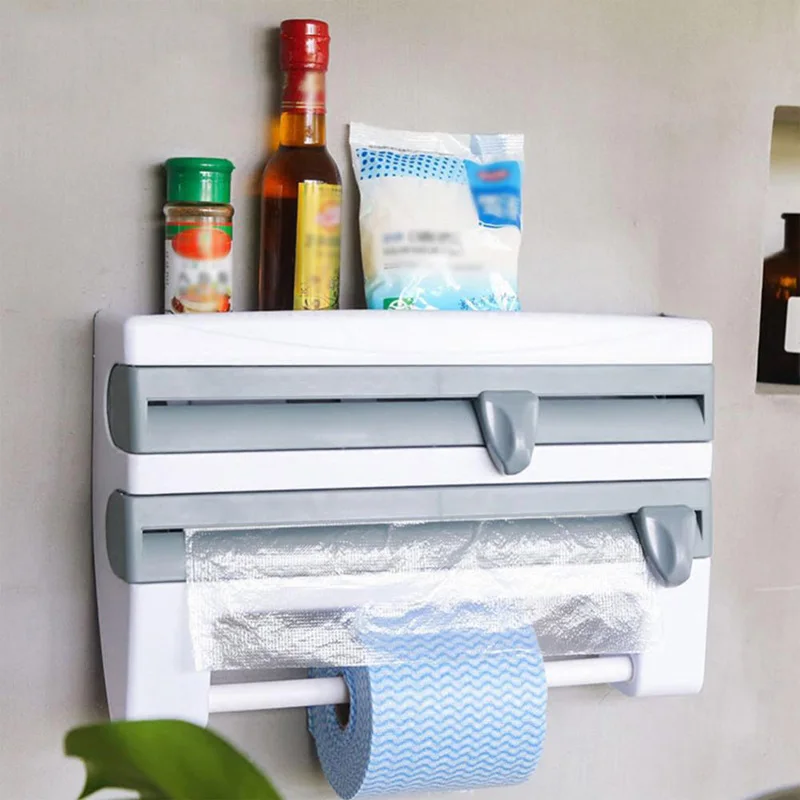 

Refrigerator Cling Film Storage Cutting Rack Plastic Wrap Cutter Wall Sauce Bottle Kitchen Organizer Towel Rack Hanging Holder