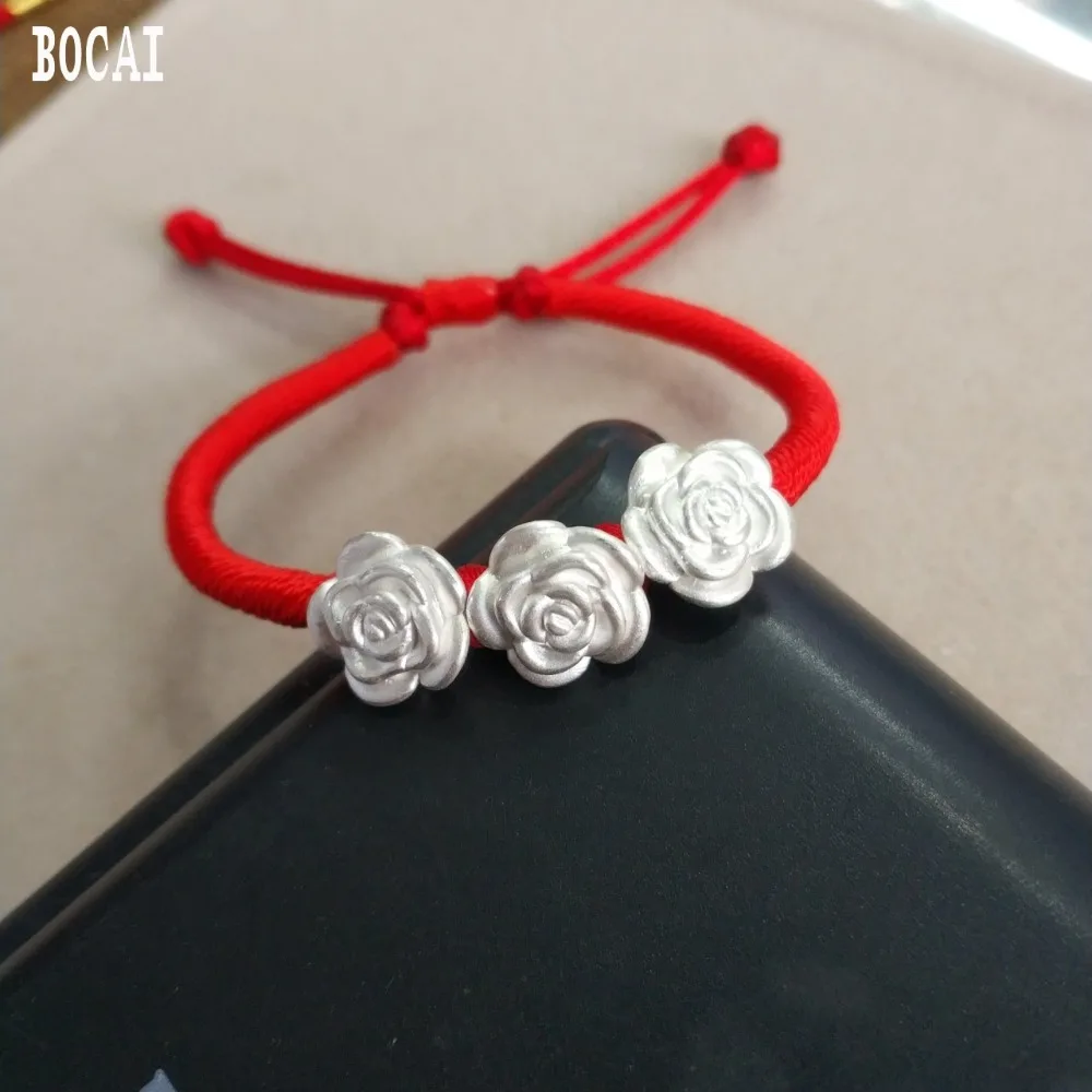 

S999 sterling silver rose hand-woven red rope bracelet the birth year good luck auspicious female bracelet birthday gift