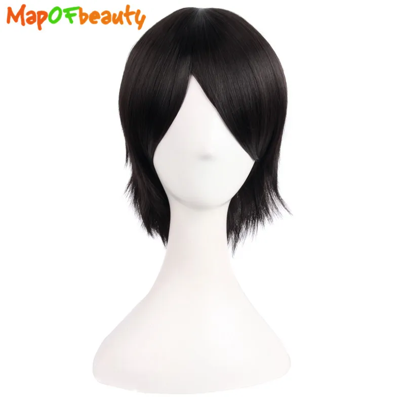 

MapofBeauty 10 inches Short Straight Hairstyle Synthetic Wigs Grey Black Brown Heat Resistant Men Gentleman Natural Hair peruca