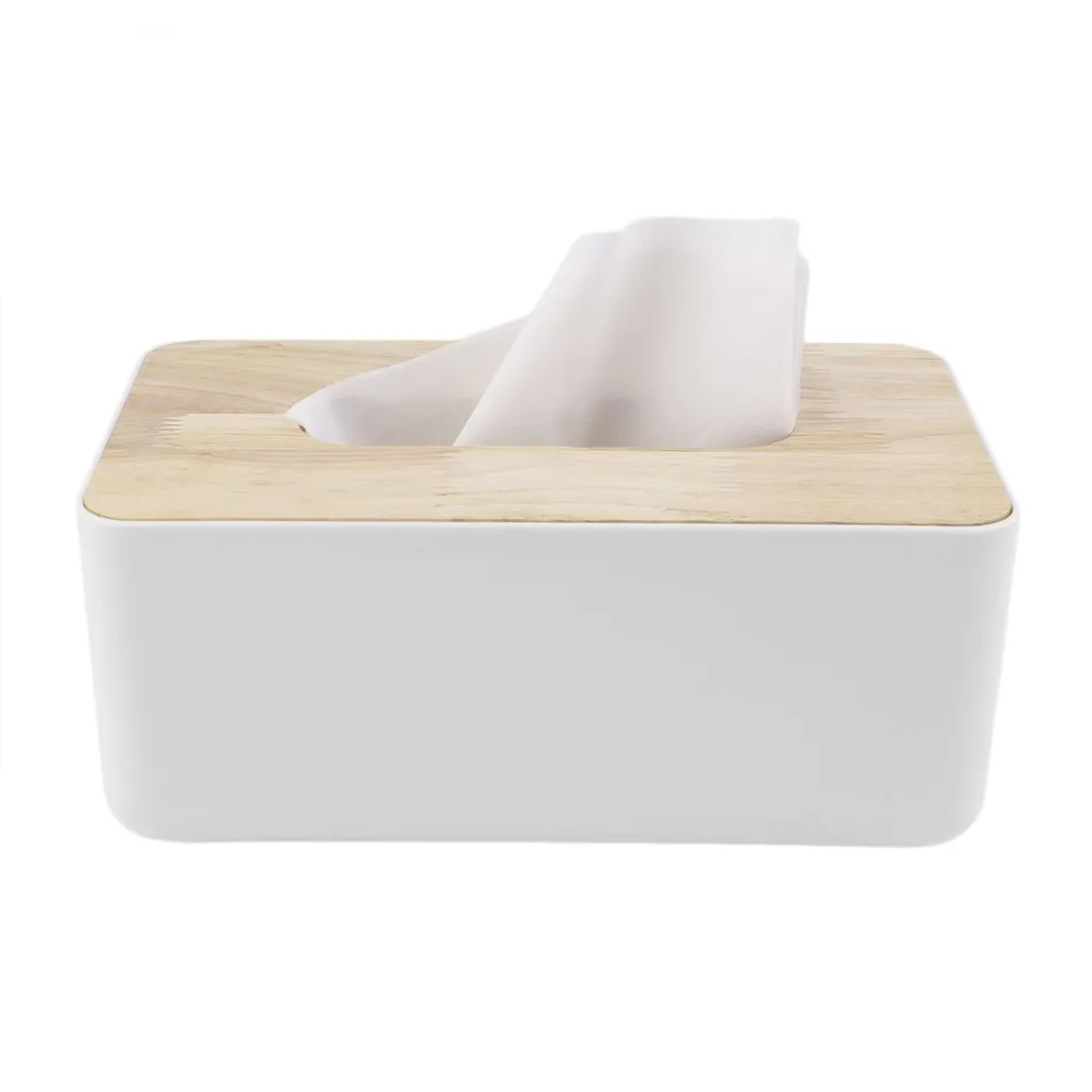 Rectangle  Wooden + Plastic Tissue Box Solid Wood Napkin Case Home Office Car Container Organizer Decoration For Removable