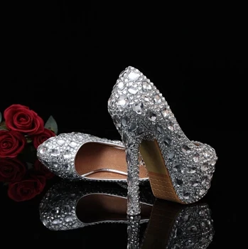 

2018 Free shipping High Heels rhinestone wedding shoes New style crystal shoes wedding shoes Party Prom Size 34 to Size 42